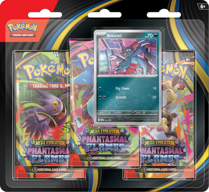 Mega Evolution - Phantasmal Flames, 3-Pack Blister Sneasel, Pokémon TCG